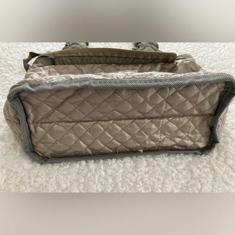 Joy Susan floral appliqués olive green fabric shoulder bag/purse - Picture 7 of 9